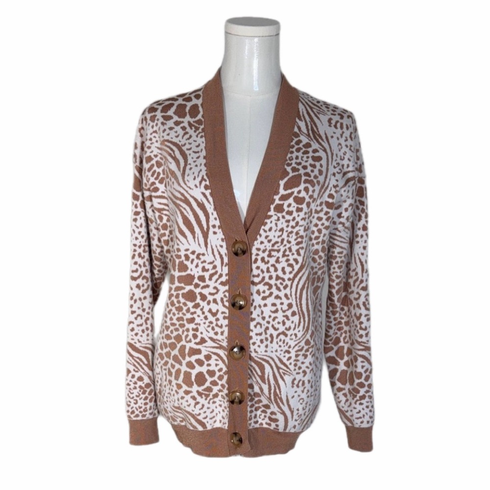 Ann Taylor Mixed Animal Print Boyfriend Cardigan Size S